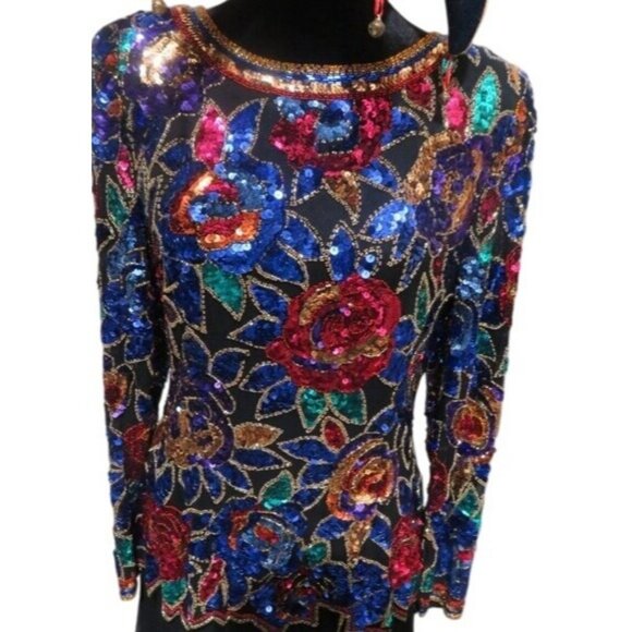 Oleg Cassini Black Tie Stunning Intricate Hand Beaded Sequined Gown Vintage - Picture 2 of 10